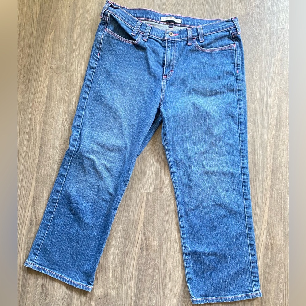Pink Stitched Tommy Hilfiger Blue Wide Leg Jeans